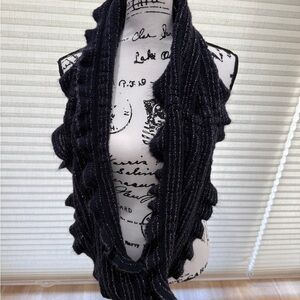 Navy and Silver Ruffled Knit Scarf